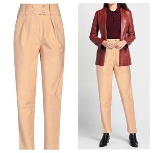 NEW Derek Lam 10 Crosby Cropped Gold Button Pants in Sesame